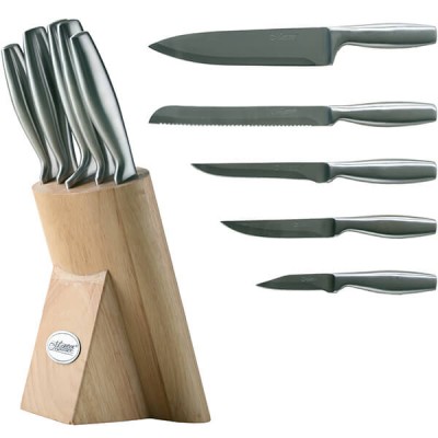 "Maestro" Набор ножей (6 предметов: деревянная колода, металлические ручки)   MR-1420