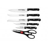 "LARA" Набор ножей: 7 предметов, деревянная подставка, 5 ножей, ножницы   LR05-53