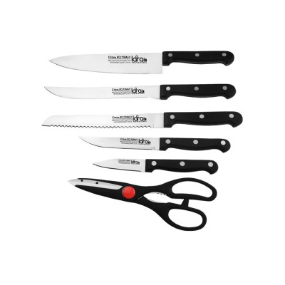 "LARA" Набор ножей: 7 предметов, деревянная подставка, 5 ножей, ножницы   LR05-53